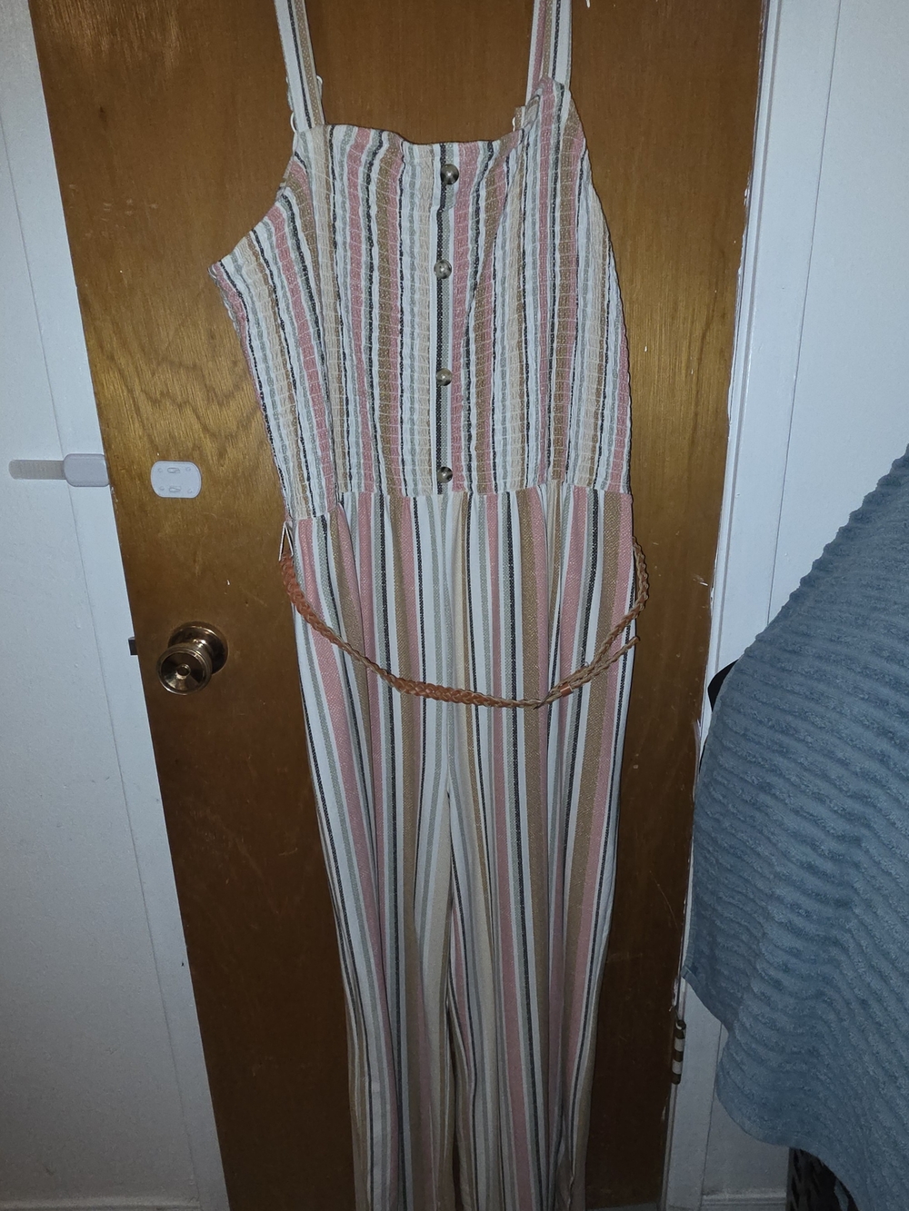 No Boundaries Striped Pink & Cream Women's Jumpsuit with Adjustable Straps